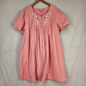 Only Necessities Snap Up House Coat Women's 2X Pink Seersucker Lounge Robe